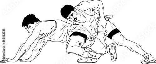 "Wrestling Combatants in Action Illustration"
"Amateur Wrestling Competition Drawing" "Wrestling Ring Action Drawing"