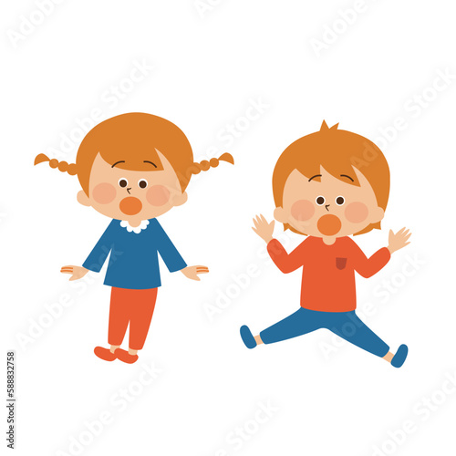 驚く子供　男の子と女の子のイラスト素材