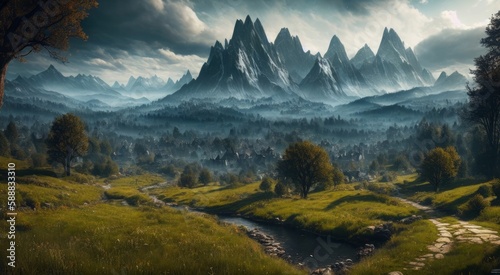 panorama of beautiful mountains fantasy landscape