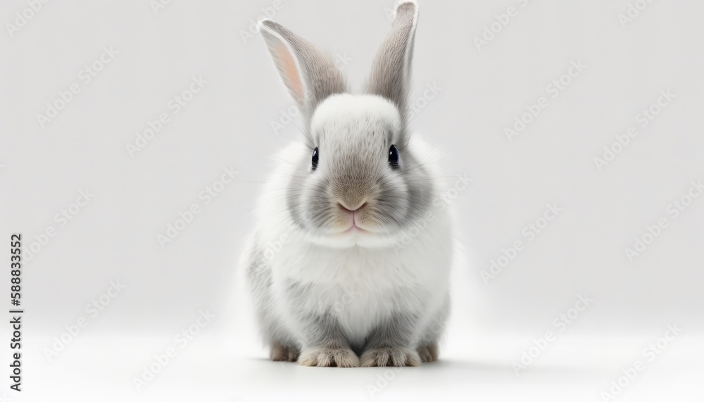 Fototapeta premium Cute Easter bunny, grey and white rabbit on a white background. Isolated. 