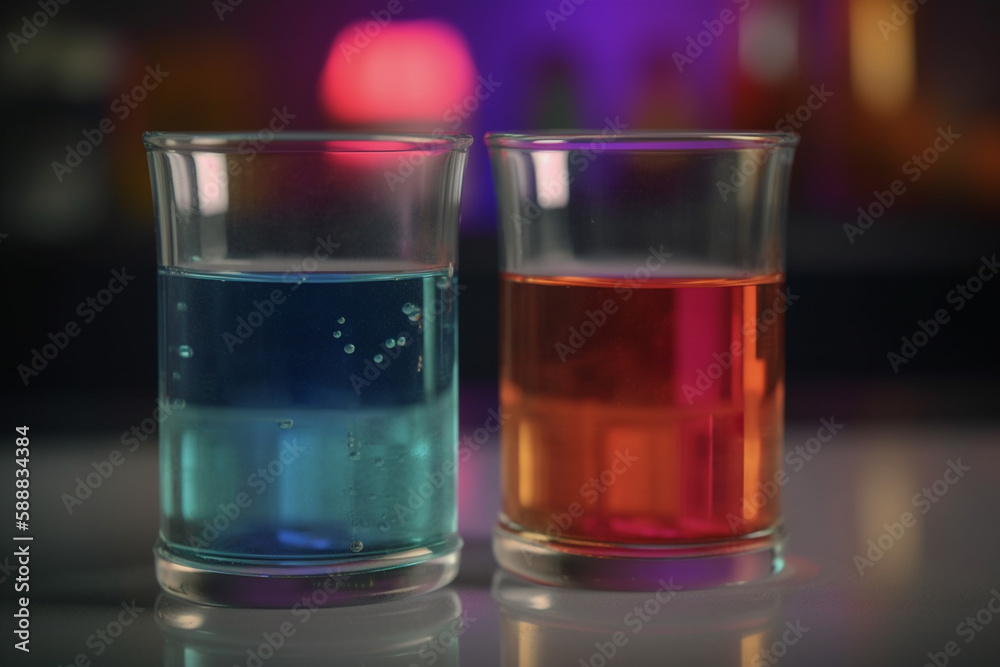 Colorful 3D illustration depicting the acid-base neutralization process in a beaker Colorful 3D illustration depicting the acid-base neutralization process in a beaker