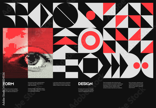 Deconstructed postmodern illustrations feature vector abstract symbols with bold geometric shapes. They are ideal for a variety of uses, such as web backgrounds, poster design and cover art.