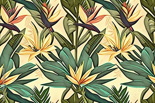 Beach cheerful seamless pattern wallpaper of tropical tree  Ai generated 