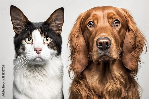 Cat and dog, portrait of pets (Ai generated)