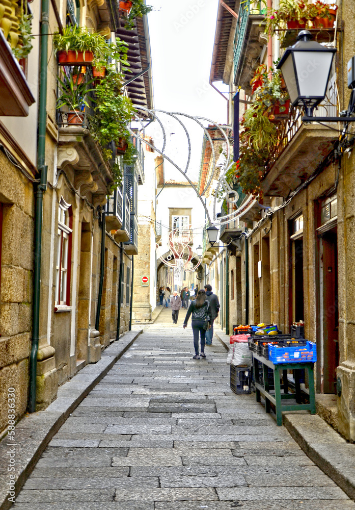 Medieval street of Santa Maria in Guimaraes, Portugal