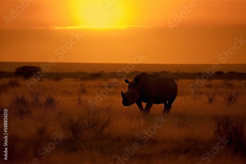 wild animal silhouette at sunset, generative ai