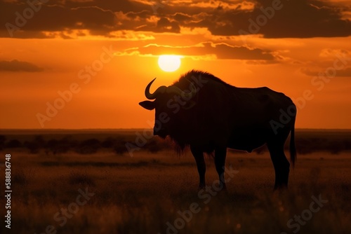 wild animal silhouette at sunset, generative ai © Arisctur