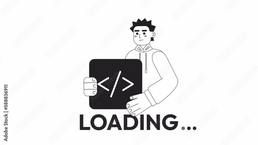 Animated bw computer coder loader. Programmer, dev. Flash message 4K video footage. Monochrome isolated loading wait-animation progress indicator with alpha channel transparency for UI, UX web design Animated bw computer coder loader. Programmer, dev. Flash message 4K video footage. Monochrome isolated loading wait-animation progress indicator with alpha channel transparency for UI, UX web design