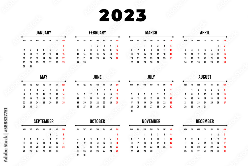 Calendar template 2023 set. English square calendar vector. calendar vector design 2023 Calendar template 2023 set. English square calendar vector. calendar vector design 2023