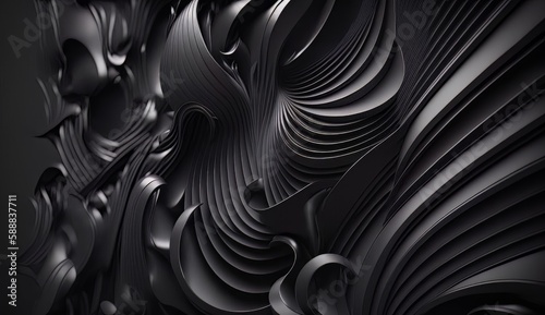 An abstract black background with wavy lines and curves in the center of the image, with a black background with a black background and a white background. Generative ai