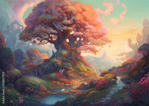 fantasy spring landscape, generative ai