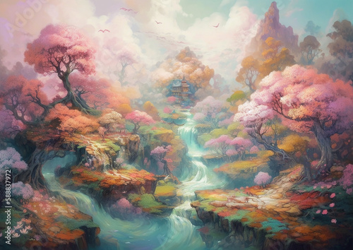 fantasy spring landscape  generative ai