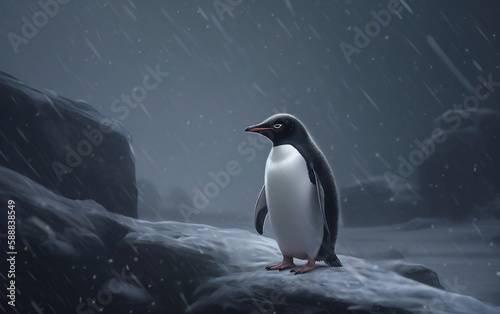 Penguin in polar regions. Generative AI technology.