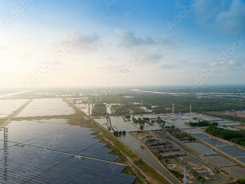 Aerial view of mangrove forest and shrimp farming in Tra Vinh province, Vietnam photo