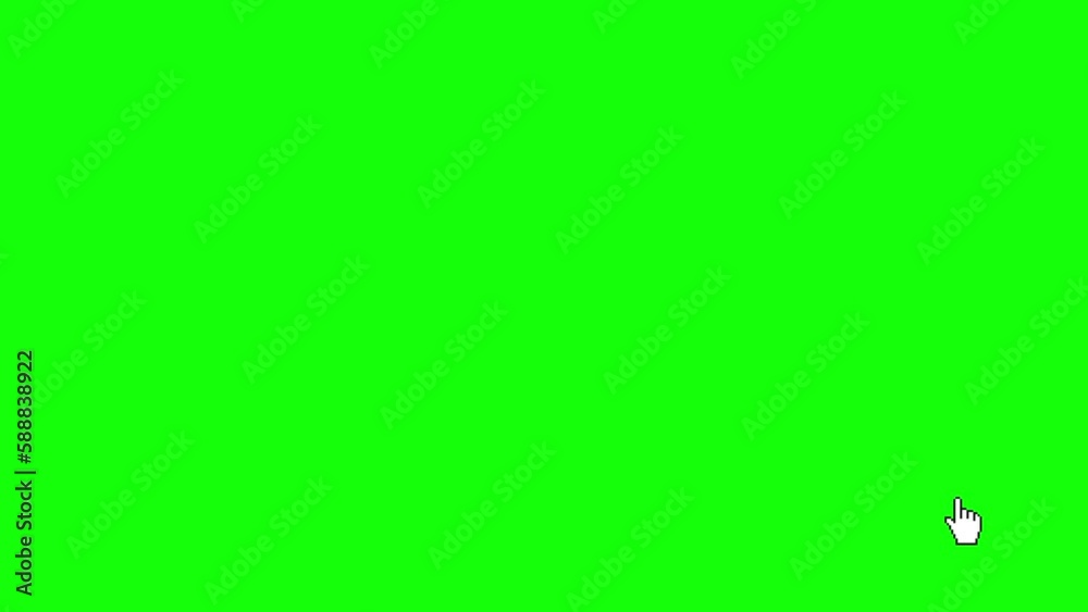 Pointer hand cursor clicking. Hand cursor, green screen background. Computer mouse click gesture with spark. Chroma key