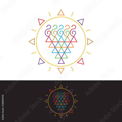 Indian Symbol of Knowledge and Wisdom saraswati Yantra and Solar Sun