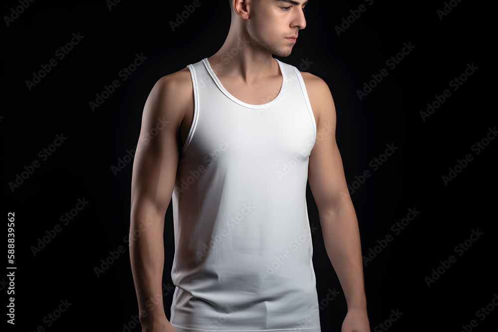 Naklejka premium Generative AI. Blank white Tank top Mock up on Male Model: Showcase Your Designs in Style