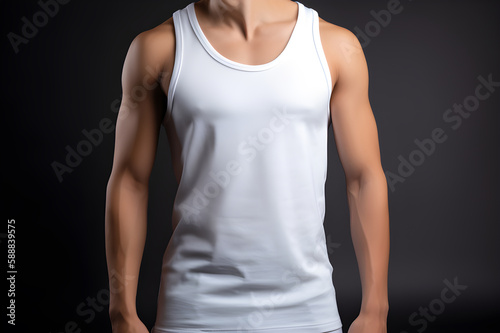 Generative AI. Blank white Tank top Mock up on Male Model: Showcase Your Designs in Style © photobuay