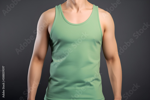 Generative AI. Blank Green Tank top Mock up on Male Model: Showcase Your Designs in Style