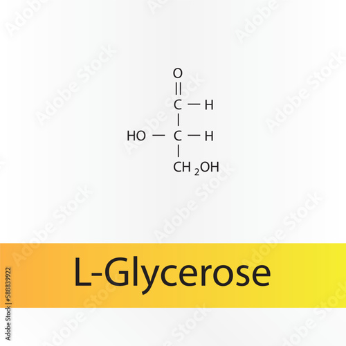 Straight chain form chemical structure of L-Glycerose sugar. Scientific vector illustration on white and orange background.