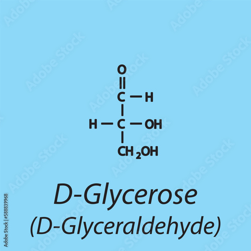 Straight chain form chemical structure of D-Glycerose sugar. Scientific vector illustration on blue background.