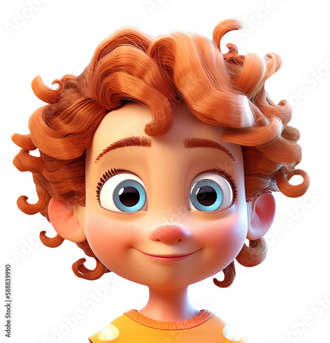 3D icon avatar redhead woman illustration of smiling happy girl. Cartoon close up portrait of standing girl on isolated on transparent png background. Generative ai