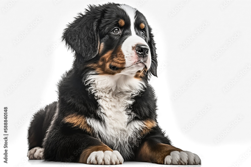 Majestic Bernese Mountain Dog on White Background