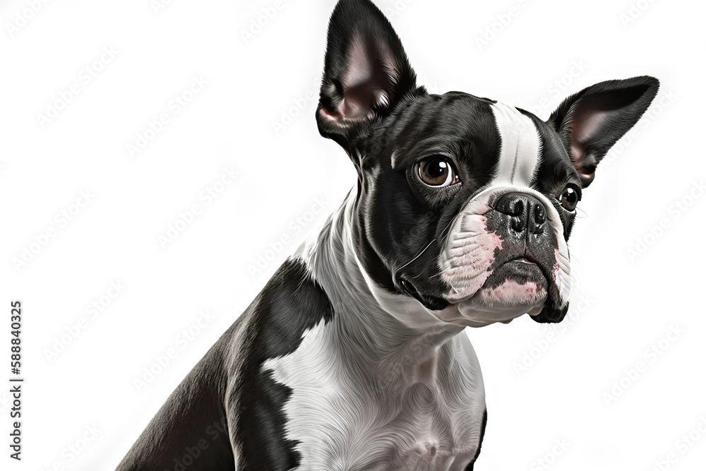 Charming and Playful: Adorable Boston Terrier Dog on White Background
