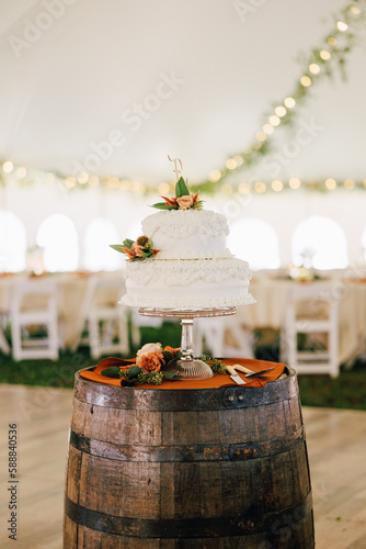 wine barrel and wedding cake