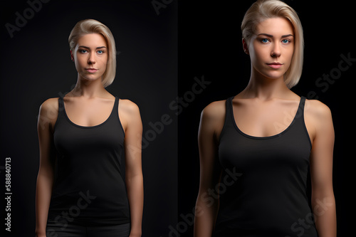 Generative AI. Blank Black Tank top Mock up on Female Model: Showcase Your Designs in Style