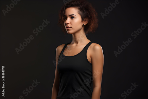 Generative AI. Blank Black Tank top Mock up on Female Model: Showcase Your Designs in Style