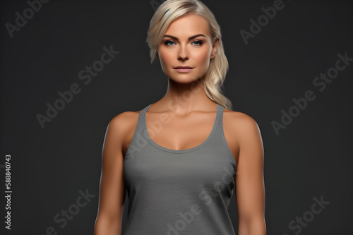 Generative AI. Blank Grey Tank top Mock up on Female Model: Showcase Your Designs in Style