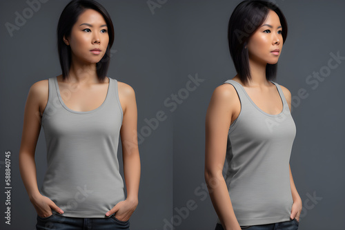 Generative AI. Blank Grey Tank top Mock up on Female Model: Showcase Your Designs in Style
