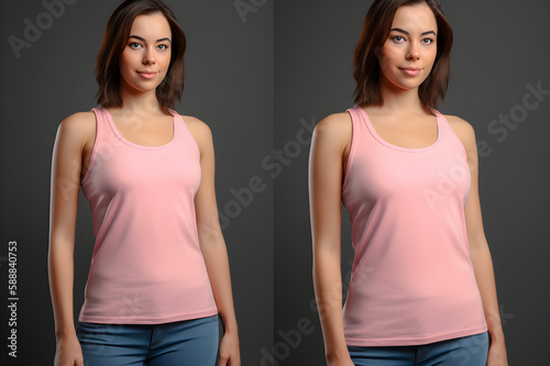 Generative AI. Blank Pink Tank top Mock up on Female Model: Showcase Your Designs in Style