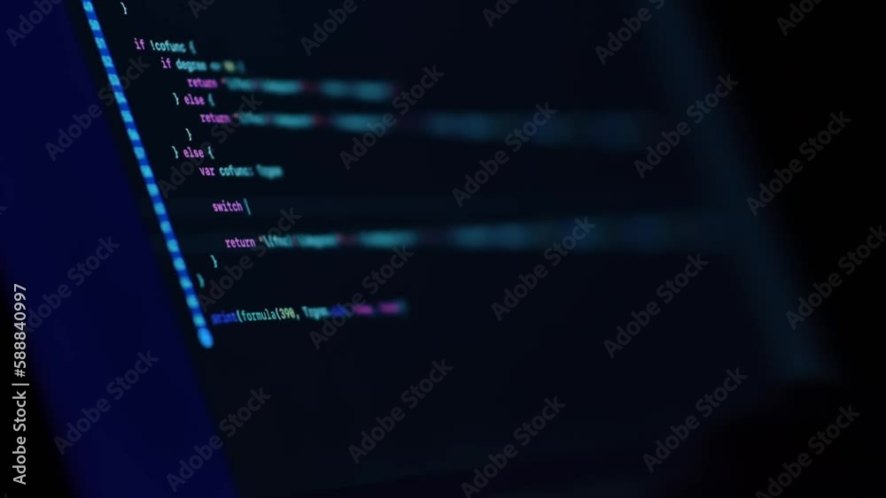 Close-up of the screen with the programmer's code, software development Close-up of the screen with the programmer's code, software development