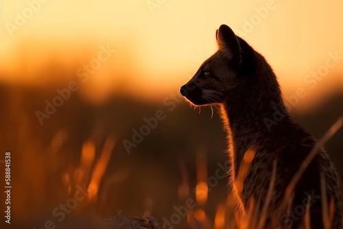 wild animal silhouette at sunset  generative ai