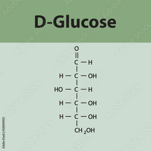 Straight chain form chemical structure of D-Glucose sugar. Scientific vector illustration on green background.