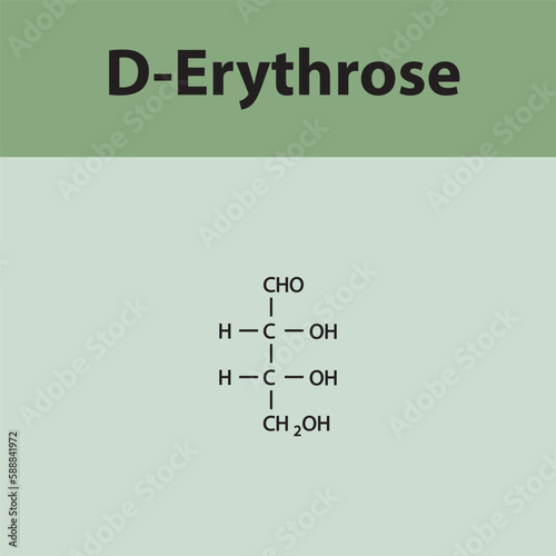 Straight chain form chemical structure of D-Erythrose sugar. Scientific vector illustration on green background.