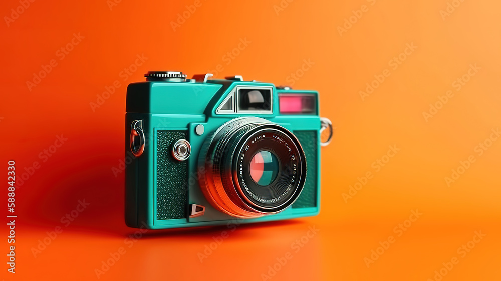 Vintage retro photo camera on a colored background. Generative Ai