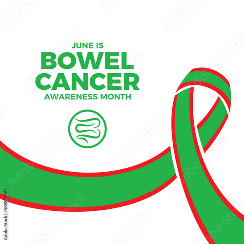 June is Bowel Cancer Awareness Month vector illustration. Green red awareness cancer ribbon icon vector isolated on a white background. Important day
