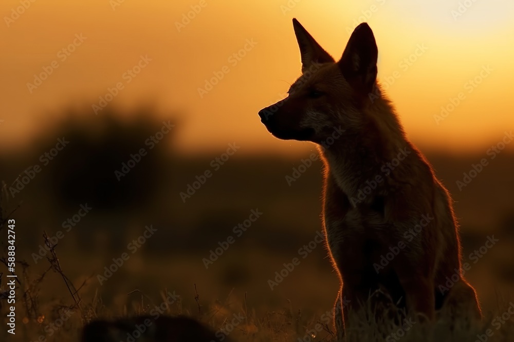 wild animal silhouette at sunset, generative ai wild animal silhouette at sunset, generative ai