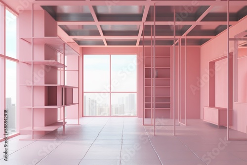Pink modern office building interior