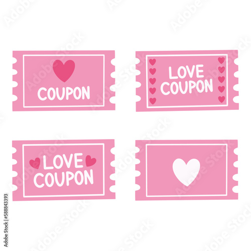 Set of pink love coupons. Coupons on the theme of love. Isolated illustration of love coupons.