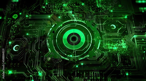 Green Electroinc digital, integrated microchip, background for technology image, generative ai