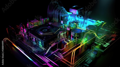 Colorful Electroinc digital, integrated microchip, background for technology image, generative ai
