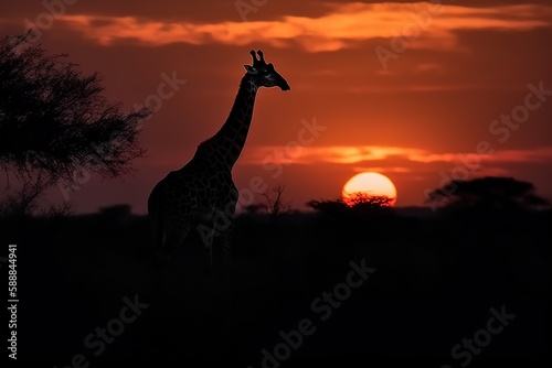 wild animal silhouette at sunset  generative ai