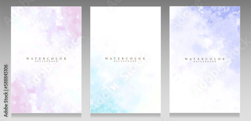 Set of watercolour covers. Soft pastel colour on a white background. Delicate abstract design pattern.