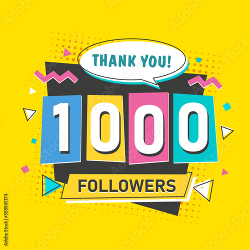 1000 followers blogger and subscriber banner in 2000s retro style with numbers on yellow background