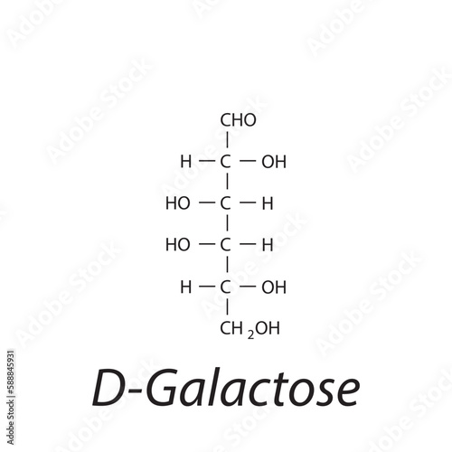 Straight chain form chemical structure of D-Galactose sugar. Scientific vector illustration on white background.
