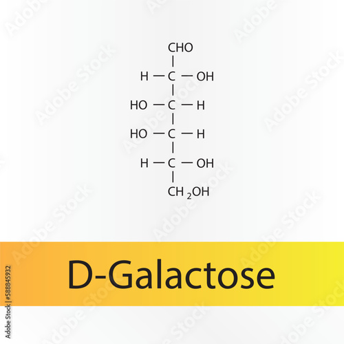 Straight chain form chemical structure of D-Galactose sugar. Scientific vector illustration on white and orange background.